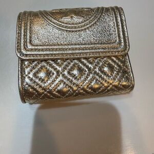 Tory Burch Metallic Gold Quilted Wallet